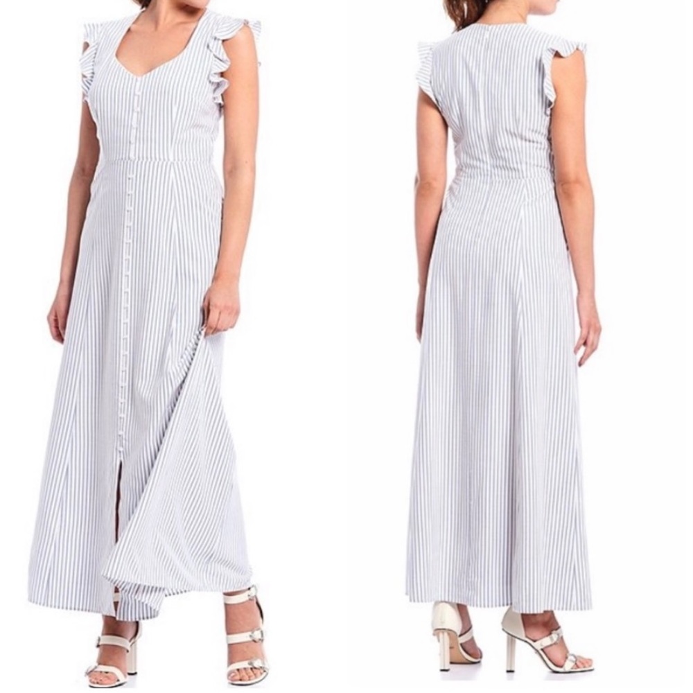 NEW Gianni Bini blue striped ruffle maxi dress - Picture 1 of 2